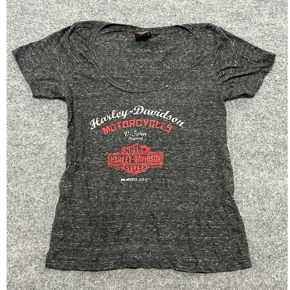 Harley-Davidson T-Shirt Womens Size 2XL Gray Viscose Blend Biker Graphic Scoop